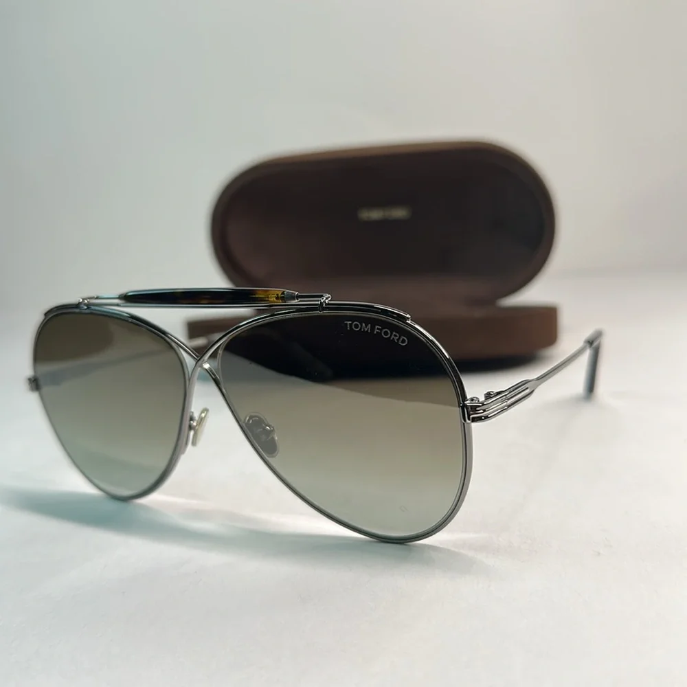 💯- New Authentic TOM FORD FT0818 pilot-frame metal sunglasses